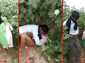 Indian wife gets caught by her husband while being intimate with another man in a field