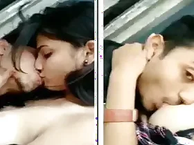 Young lovers indulge in outdoor sex and breast fondling